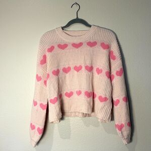 Jessica Simpson Pink Heart Knit Pattern Crewneck Sweater Size M